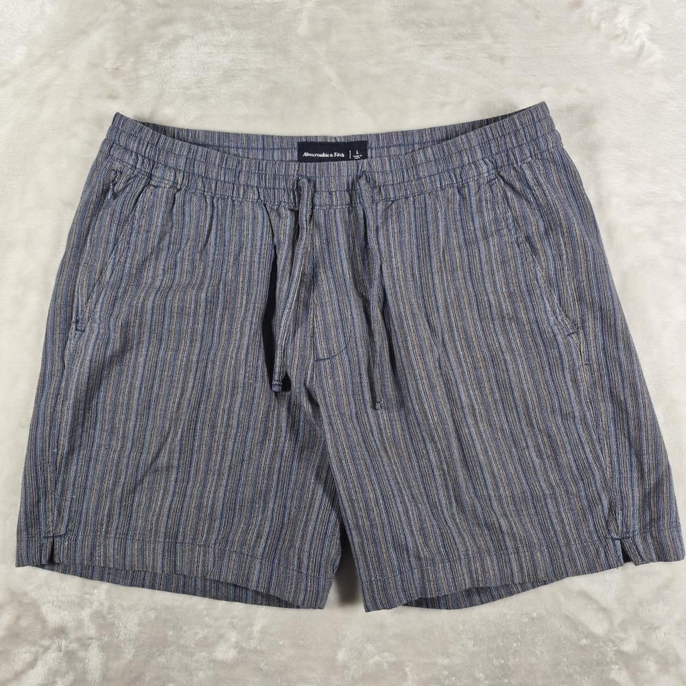 Abercrombie & Fitch Shorts Men's Large Blue 6" Inseam Striped Drawstrings Casual